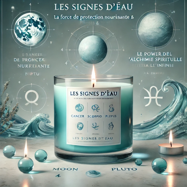 DALL·E 2024-11-13 16.37.06 - A product visual for 'Les Signes d'Eau_ Planètes & Nombres,' inspired by the water signs Cancer, Scorpio, and Pisces along with the planets Moon, Plut